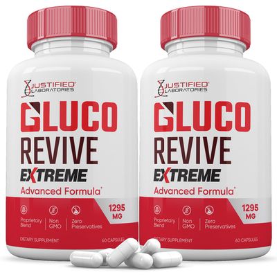 (2 Pack) Gluco Revive Extreme 1295MG Pills Glyco Support Advanced Formula Gluorevive Glycogen Support Formulated with Turmeric Berberine Resveratrol Garlic Bitter Melon Milk Thistle 120 Capsules