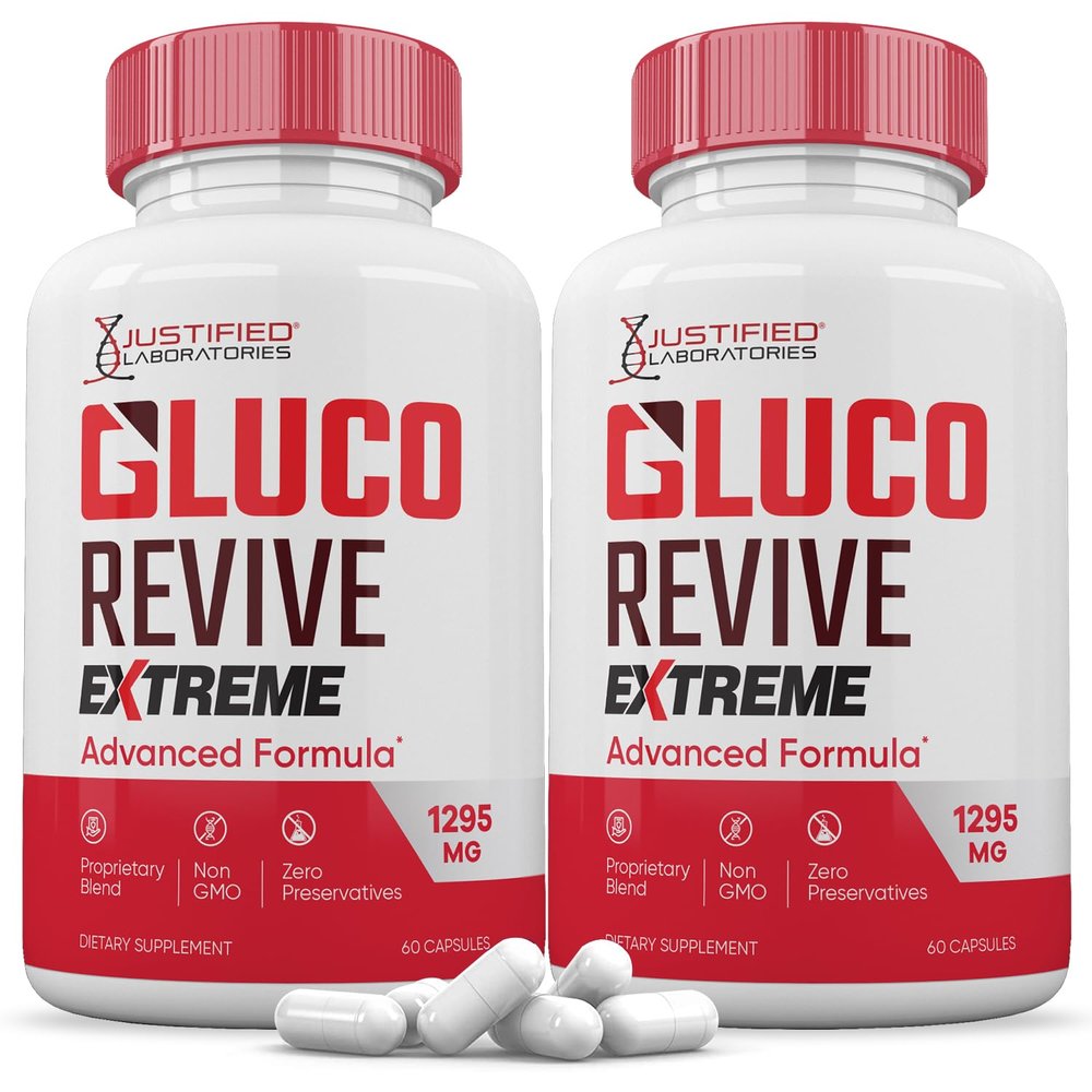 (2 Pack) Gluco Revive Extreme 1295MG Pills Glyco Support Advanced Formula Gluorevive Glycogen Support Formulated with Turmeric Berberine Resveratrol Garlic Bitter Melon Milk Thistle 120 Capsules
