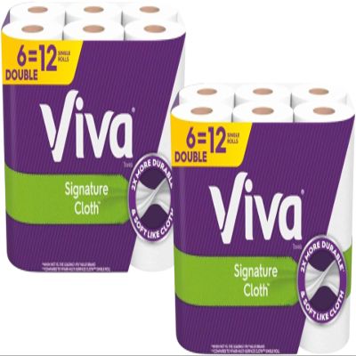 Viva Signature Cloth Paper Towels, Double Rolls, 6 = 12 Single Rolls, 2X More Durable (2 Pack)