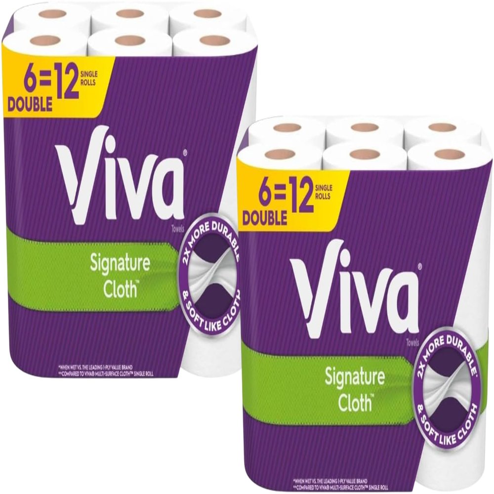 Viva Signature Cloth Paper Towels, Double Rolls, 6 = 12 Single Rolls, 2X More Durable (2 Pack)