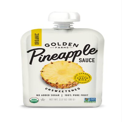 Golden Farms Pineapple Pouches, Single Ingredient Healthy Snacks, 100% Pure Fruit, No Added Sugar, Vegan, Gluten-Free, Kosher, Organic Squeeze Pouch 3.17oz Each