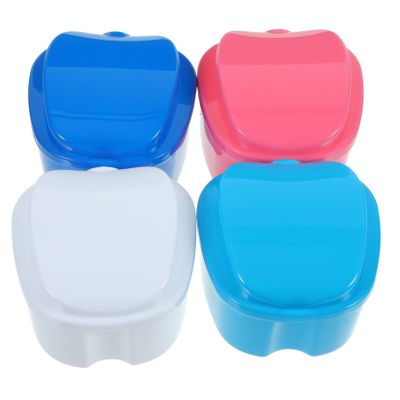 Healeved 4pcs Denture Case for Women Retainer Storage Box Filter Portable False Teeth Container for Travel Professional Denture Accessory Kit