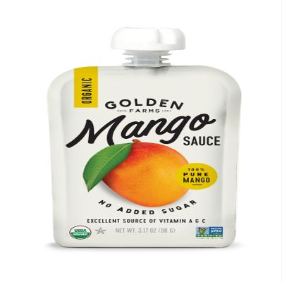 Golden Farms Mango Pouches, Single Ingredient Healthy Snacks, 100% Pure Fruit, No Added Sugar, Vegan, Gluten-Free, Kosher, Organic Squeeze Pouch 3.17oz Each (24 Pack)