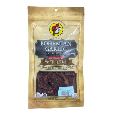 Buc-ee's Smoked Zero Sugar Bohemian Garlic Beef Jerky 100% Lean, Dried & Tender Beef 10g Protein Per 4 Ounce Bag for Paleo & Carnivore Diet Snacks Perfect Meat Jerky Gift for Men & Women