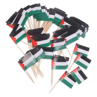 Hoement 100pcs Palestine Mini Flags Sticks Toothpick Flags for Cake Party Desserts Decorations