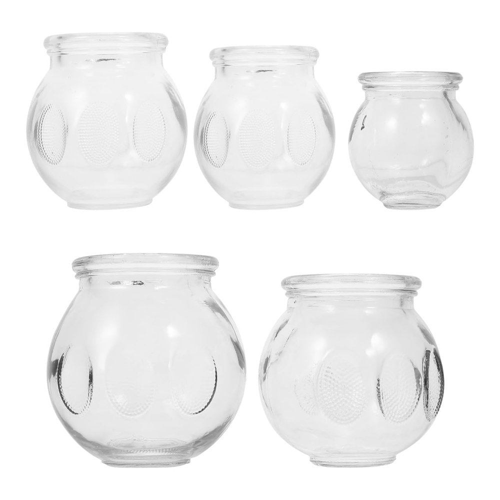 Gogogmee 5pcs Glass Cupping Thickened Chinese Cupping Cups for Home Massage Suction Vacuum Tool for Enhanced Blood Flow and Metabolism