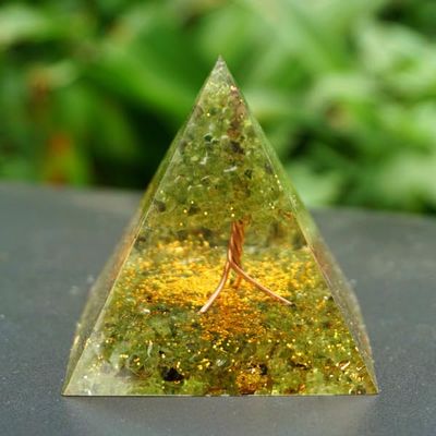 EternalOrgone Handmade Tree of Life Orgone Pyramid Peridot Natural Crystal Stone Healing Orgonite Energy Chakra Reiki Meditation Tool