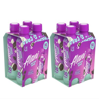 Alani-Nu Protein Shake, Cookies and Cream Flavor, 30g Protein Per Bottle, Lactose-Free, Gluten-Free, Low Sugar, High-Protein Drink for Muscle Growth, Perfect for Breakfast or Post-Workout, 2 Box With 4Ct Each
