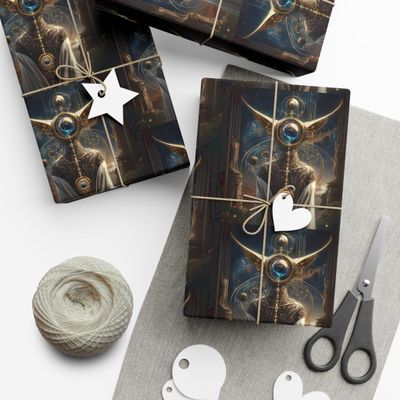 Gift Wrap Papers - Cosmic Cat Alien Royalty Pattern, Celestial Cat Stationery Set, Unique Galaxy Cat Gift Wrap, Fun Space Cat