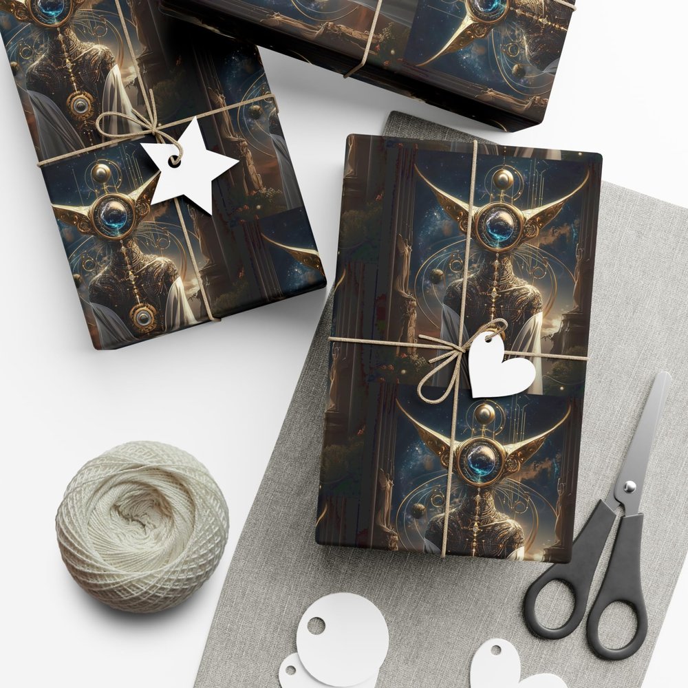 Gift Wrap Papers - Cosmic Cat Alien Royalty Pattern, Celestial Cat Stationery Set, Unique Galaxy Cat Gift Wrap, Fun Space Cat