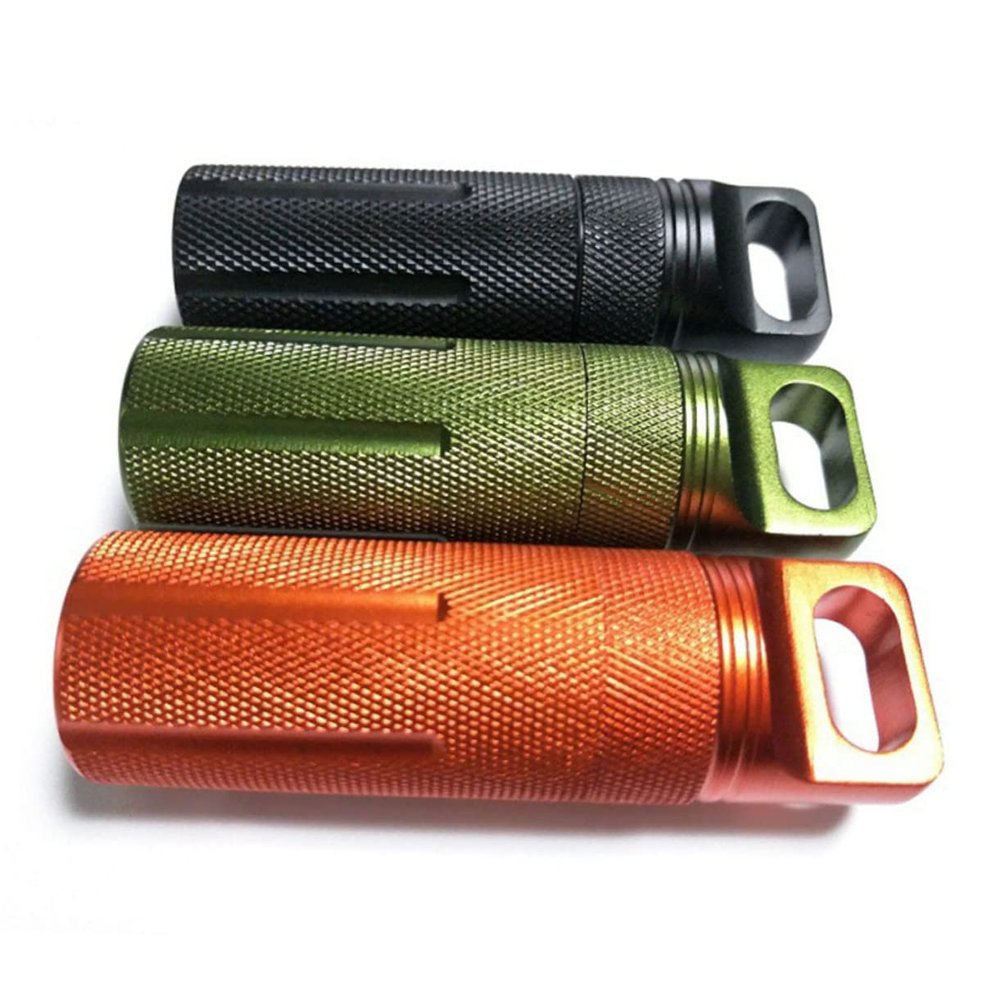 TOVINANNA 3pcs Mini Aluminum Alloy Keychain Fob Holder Single Case Tank for Medicine Keys Matches Accessory Anodized Aluminum Case Fob Holder Medicine Single Random Color