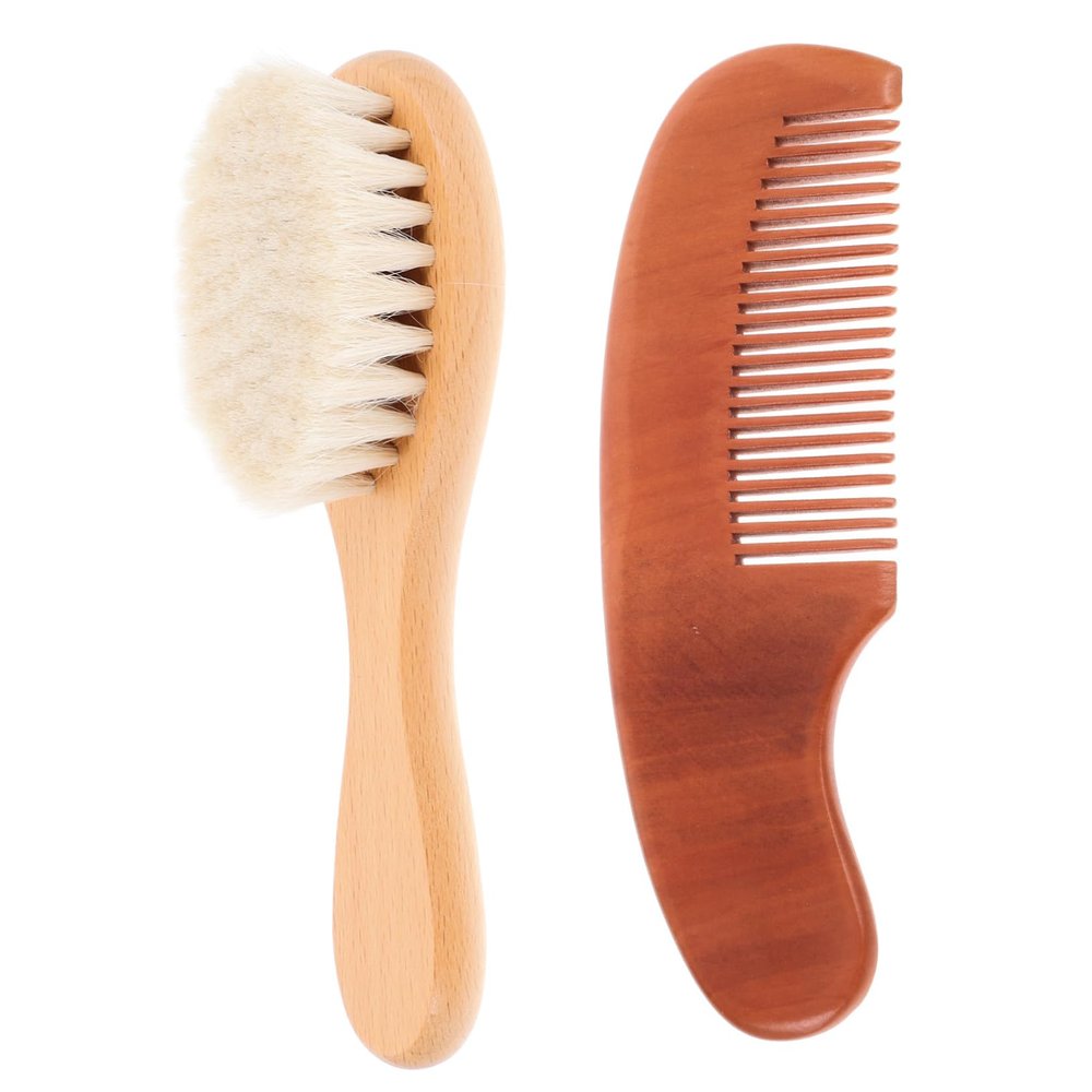 FOMIYES 2pcs Wooden Comb and Bathing Brush Gentle Hair Detangling and Scalp Stimulating Soft Bristles for Comfortable Bathing for Newborns and Toddlers