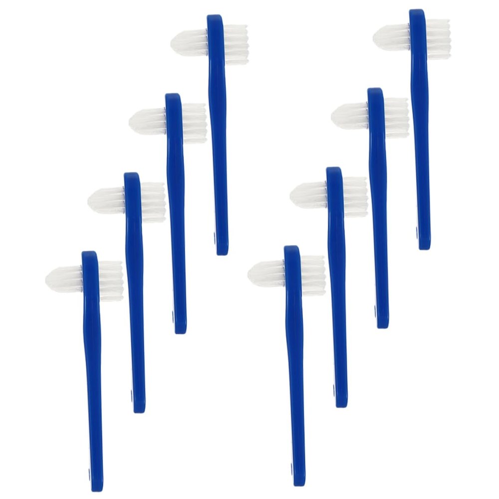 Baluue 8pcs Portable Denture Toothbrush for Adults Dual-head Design Ergonomic Handle Lightweight Oral Care Cleaning Tools for Full Partial Dentures
