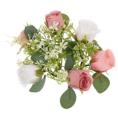 Anneome Artificial Rose Candle Ring Wreath Fake Flower Candle Wreath for Wedding Decor