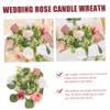 Anneome Artificial Rose Candle Ring Wreath Fake Flower Candle Wreath for Wedding Decor view 2