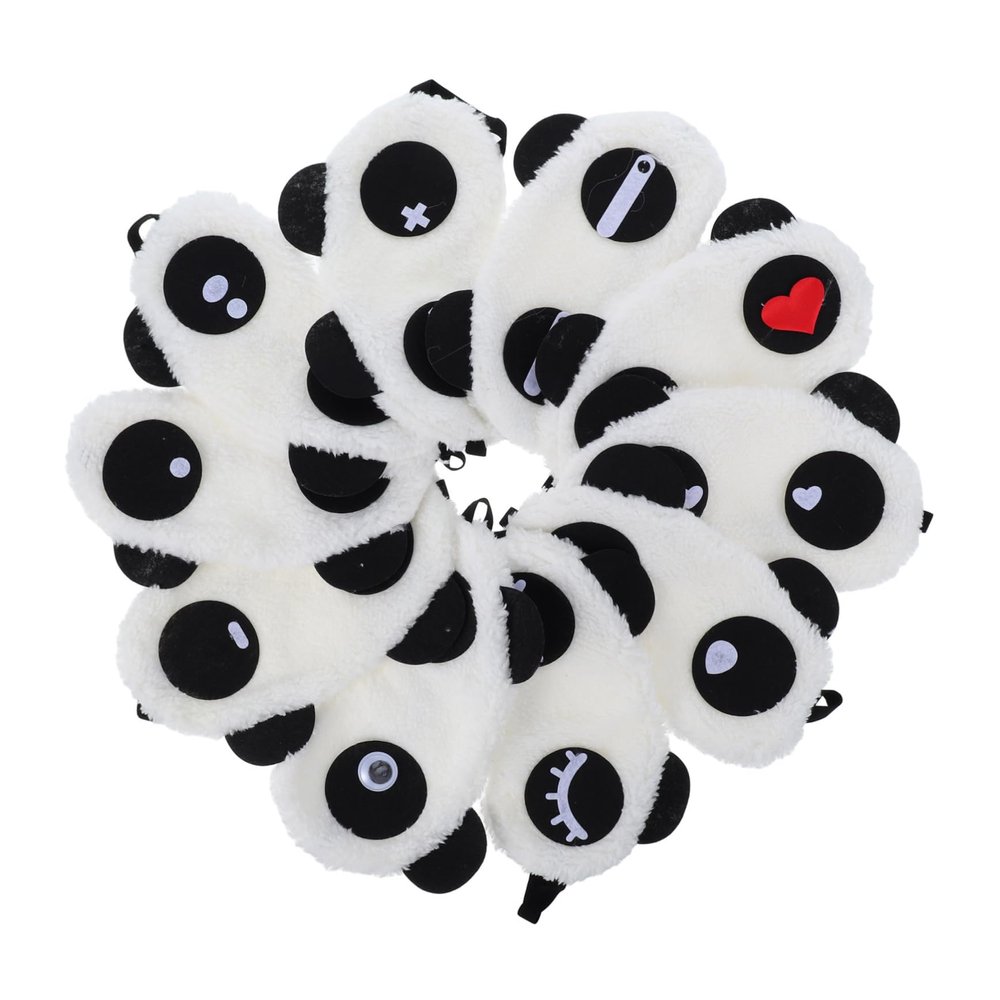 10pcs Cartoon Panda Eye Mask Plush Fabric Sleep Mask for Eye Fatigue Relief Style