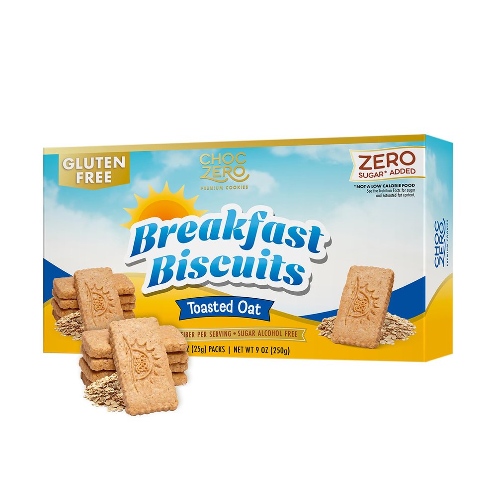 ChocZero Toasted Oat Breakfast Biscuits No Added Sugar, Keto & Gluten Free High Fiber Snack Cookies, 30 Per Box (9 oz)