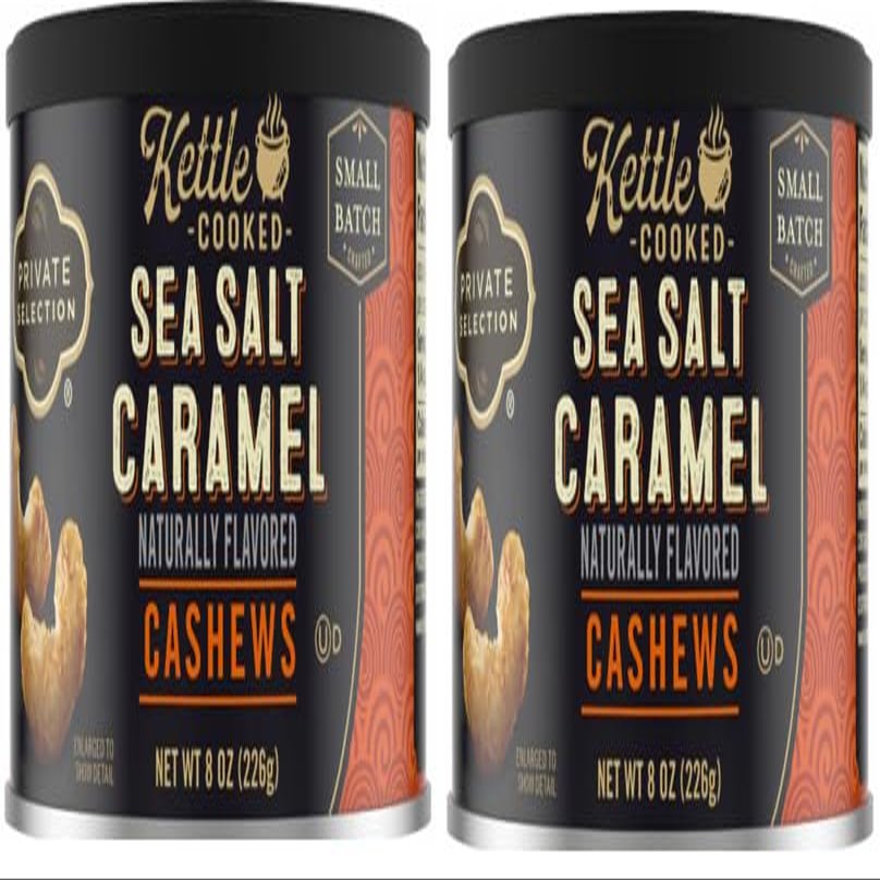 Kettle Cooked Sea Salt Caramel Cashews (Pack Of 2) 8 oz. Each.