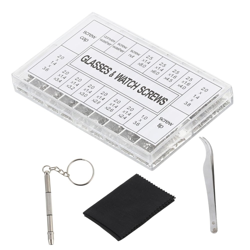 1000PCS Glasses Repair Kit Screws Tweezers and Screwdriver Essential Eyeglass Repair Tools for Home and
