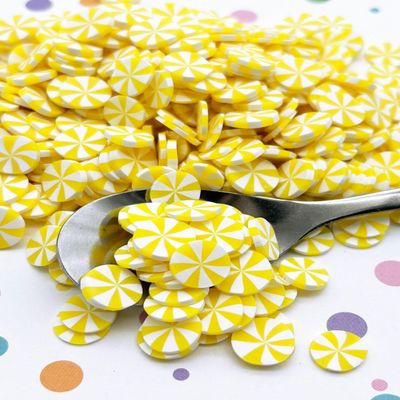 10mm Lemon Yellow Peppermint Polymer Clay Sprinkles, Large Fake Candy Slices for Crafts, Miniature Faux Mint for Fake Bake, Slime, Nail Art, Decoden (Container)