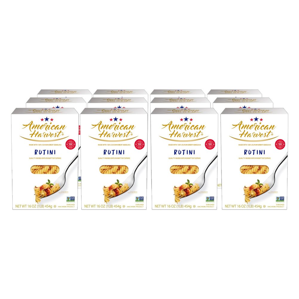 AMERICAN HARVEST, Rotini Pasta, Enriched Durum Wheat, 16 oz (12 Pack) | Made in America, Non-GMO, Fast-Cook, Pantry Staple | 100 Years of Pasta-Making Expertise