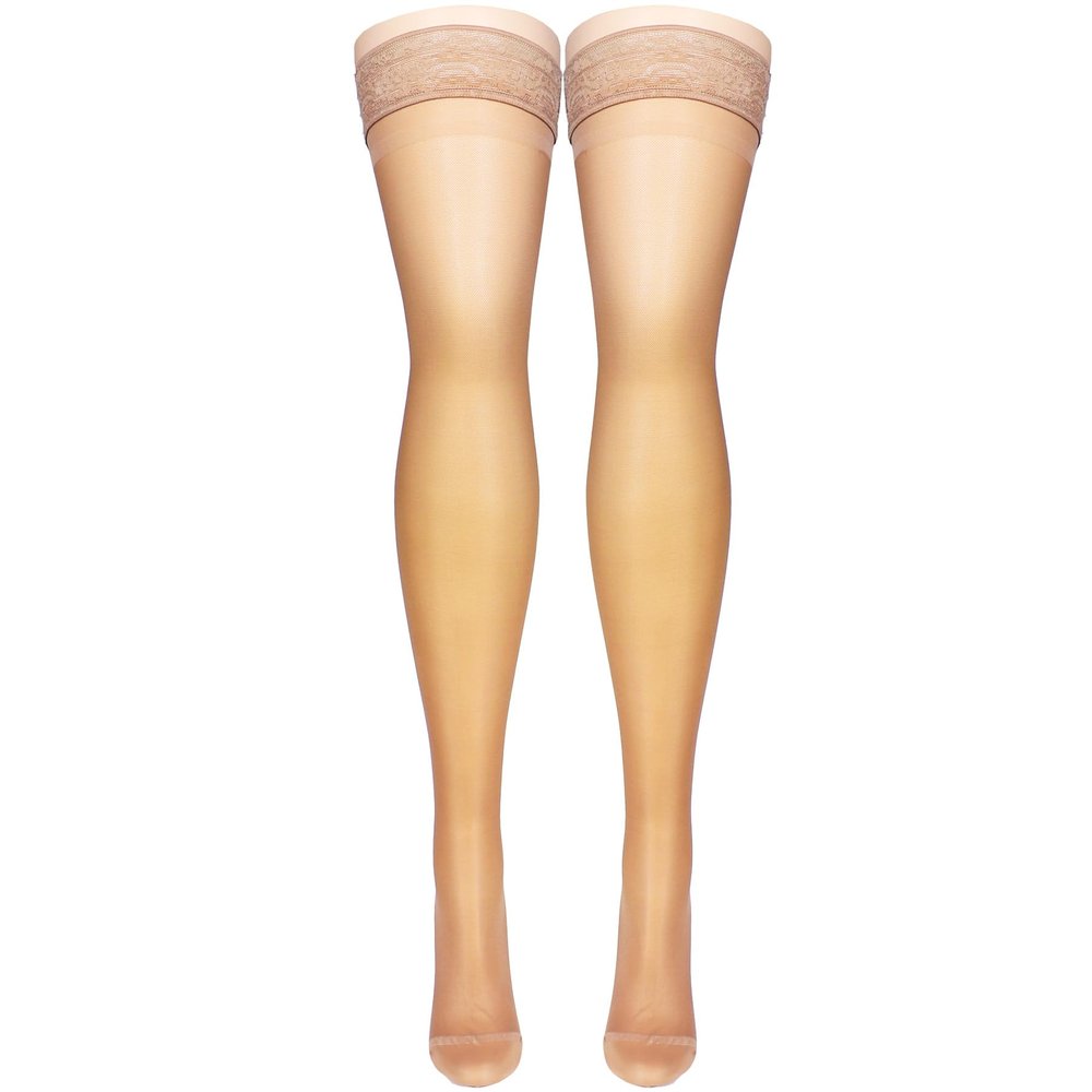 NuVein Sheer Compression Stockings for Women, 15-20 mmHg Support, Medium Denier, Thigh High, Closed Toe, Beige, Small