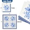 100 Blue Floral Lunch Napkins Disposable Chinoiserie Flower Luncheon Paper Napkin for Spring Wedding Birthday Bridal & Baby Shower Party Supplies view 3