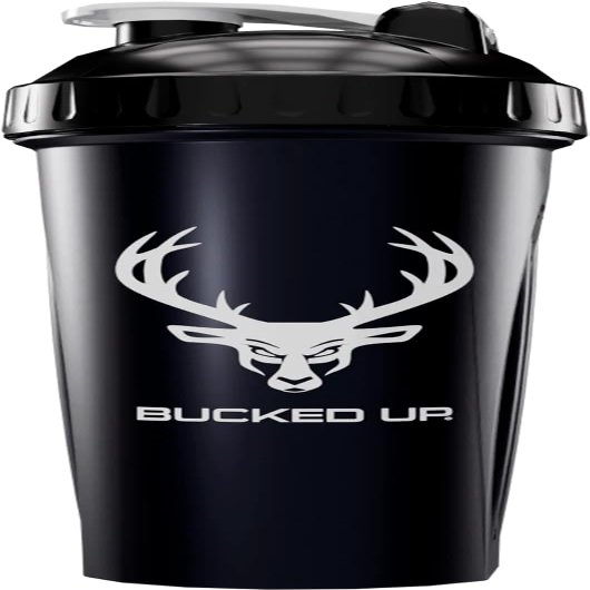 Bucked Up Perfect Shaker Bottle, 28oz, BPA-Free, Dishwasher Safe, Leak-Proof, Black Bottle with White Buck Logo