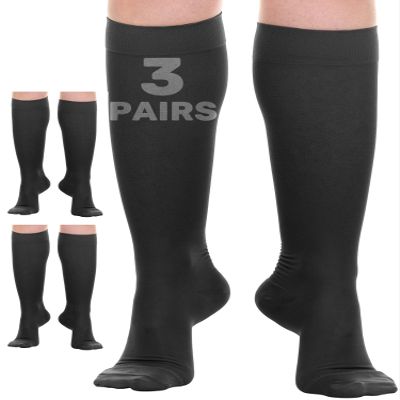 (3 Pairs) Sheer Compression Socks for Women 20-30mmHg - Womens Graduated Knee Highs Support Stockings for Circulation, Swelling, Varicose Veins - Black, Small - A406