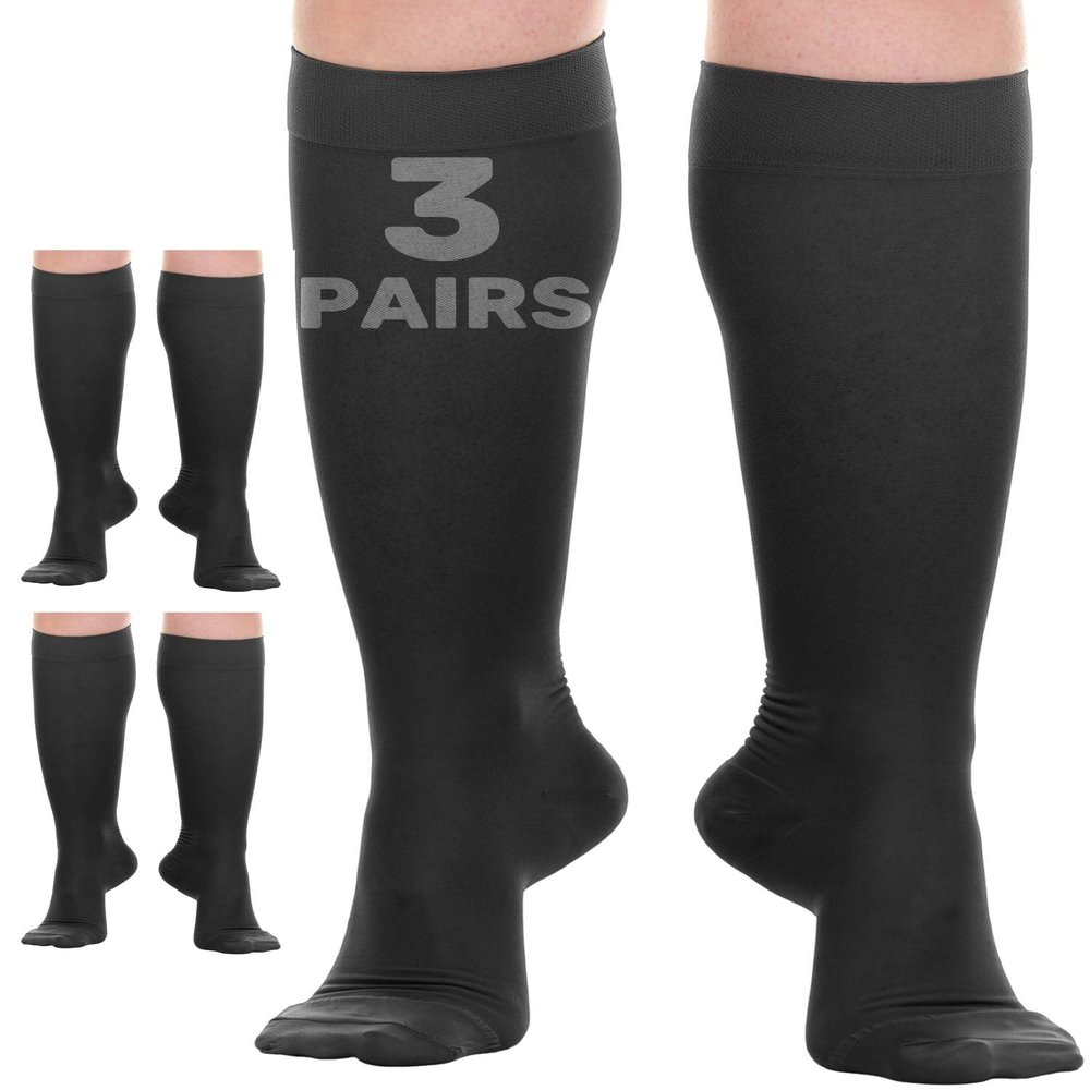(3 Pairs) Sheer Compression Socks for Women 20-30mmHg - Womens Graduated Knee Highs Support Stockings for Circulation, Swelling, Varicose Veins - Black, Small - A406