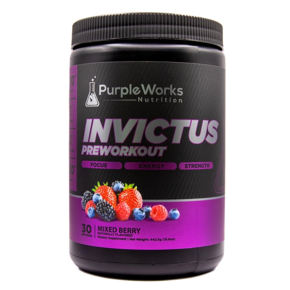 PurpleWorks Nutrition Pre Workout, Vitamin D for Immune Support, with Creatine, Beta-Alanine, and Caffeine for Energy, Keto Friendly, Mixed Berry, 30 Servings
