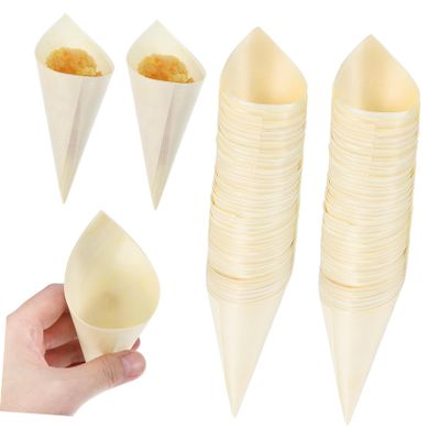 ORFOFE 100 Pack Mini Paper Cones Wooden Dessert Cones for Ice Cream Bites Charcuterie Supplies