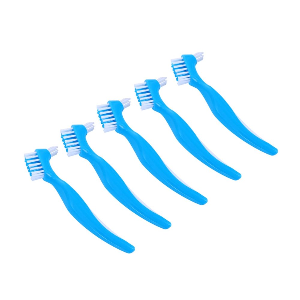 NULYLU 5pcs Denture Toothbrushes Portable Dual Head Brush Non-Slip Handles Bulk Toothbrush Pack Teeth Cleaning