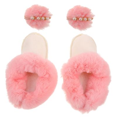 Cabilock 1pair Faux Fur Lining Boots for Cold Weather Removable Plush Insoles with Pompom Snow Shoe Covers for Outdoor and Indoor Use
