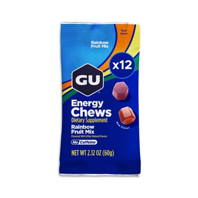 GU Energy Chews, Rainbow Mix Energy Gummies with Electrolytes, Dairy-Free, On-The-Go Energy for Any Workout, 12 Bags (24 Servings Total)