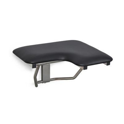 28" x 22.5" Black Padded Cushion Wall Mount Folding Left-Handed Transfer Bench Shower Seat, ADA Compliant