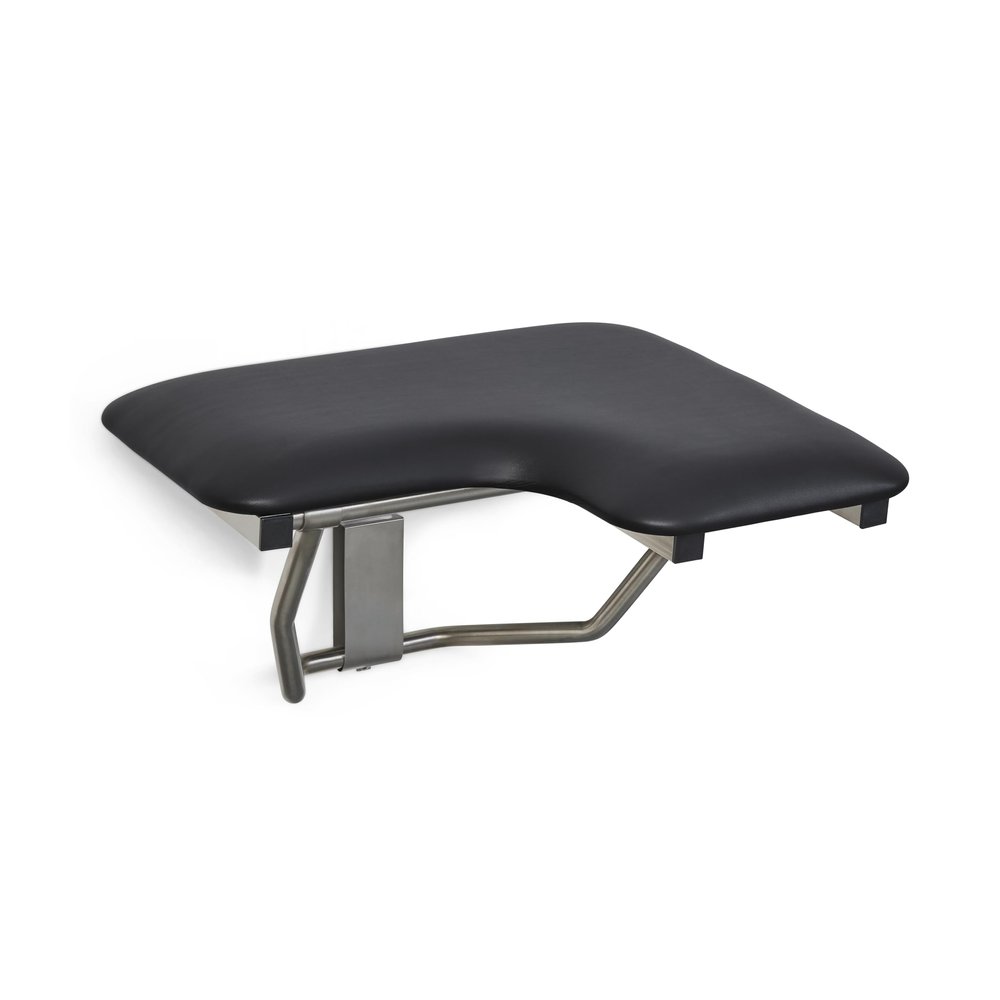 28" x 22.5" Black Padded Cushion Wall Mount Folding Left-Handed Transfer Bench Shower Seat, ADA Compliant