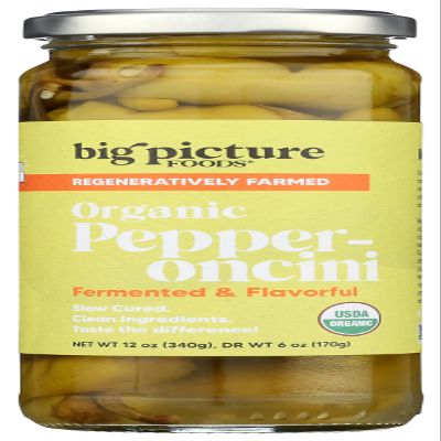 Big Picture Foods Organic Pepperoncini, Whole, Fermented & Flavorful, Zero Trans Fat, 12 Ounces (Pack Of 8)
