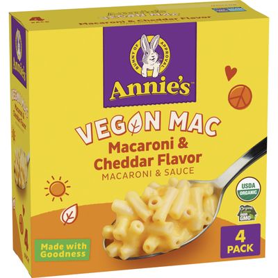 Annie's Vegan Mac and Cheddar Flavor Sauce, Vegan Macaroni and Cheese Made with Organic Pasta, 4 Ct, 24 oz
