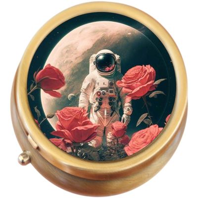 Astronaut Space Flowers Brass Pill Box