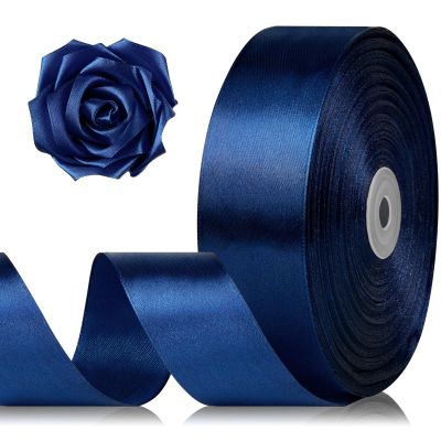 1-1/2 Inch 100 Yards Dark Blue Satin Ribbon, Solid Fabric Ribbon Roll for Flower Bouquet, Gift Wrapping, Roses Making, Handmade Crafts