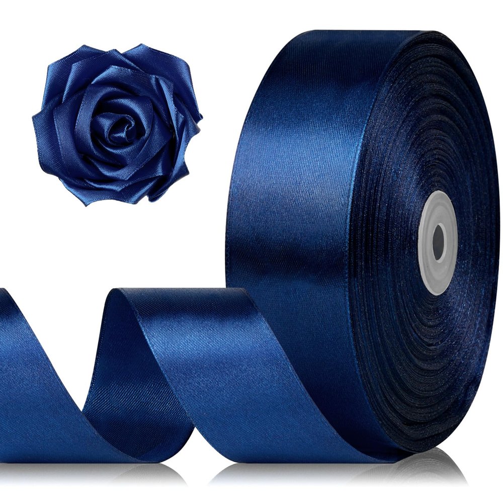 1-1/2 Inch 100 Yards Dark Blue Satin Ribbon, Solid Fabric Ribbon Roll for Flower Bouquet, Gift Wrapping, Roses Making, Handmade Crafts