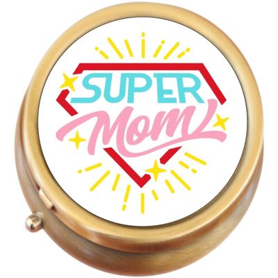 Super Mom Logo Brass Pill Box