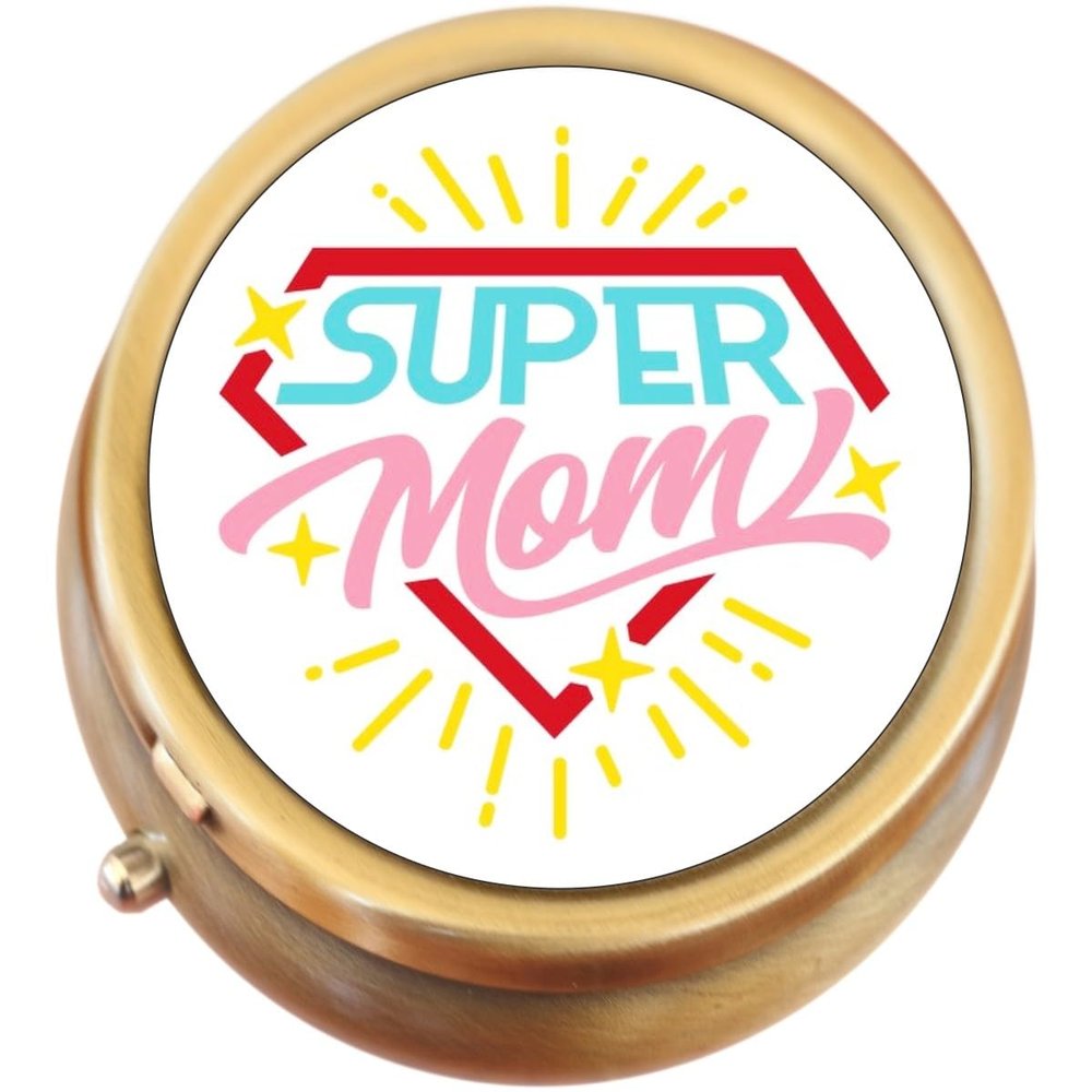 Super Mom Logo Brass Pill Box