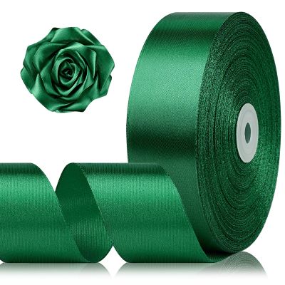 1-1/2 Inch 100 Yards Dark Green Satin Ribbon, Solid Fabric Ribbon Roll for Flower Bouquet, Gift Wrapping, Roses Making, Handmade Crafts