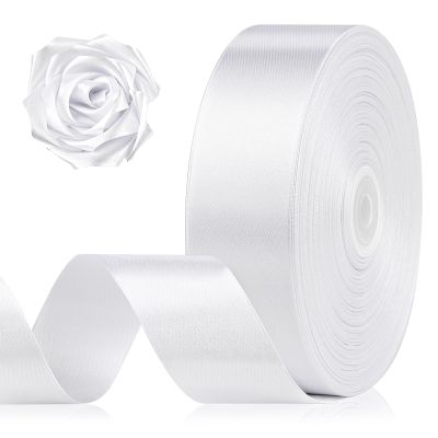 1-1/2 Inch 100 Yards White Satin Ribbon, Solid Fabric Ribbon Roll for Flower Bouquet, Gift Wrapping, Roses Making, Handmade Crafts