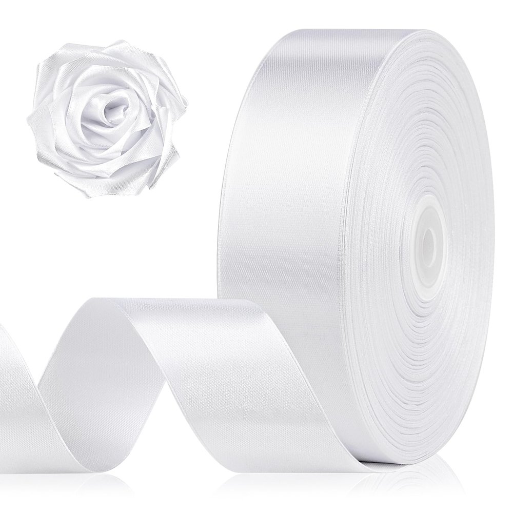1-1/2 Inch 100 Yards White Satin Ribbon, Solid Fabric Ribbon Roll for Flower Bouquet, Gift Wrapping, Roses Making, Handmade Crafts