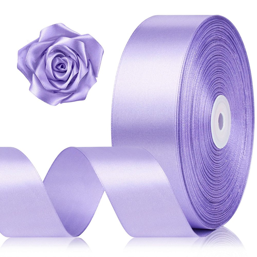 1-1/2 Inch 100 Yards Light Purple Satin Ribbon, Lavender Solid Fabric Ribbon Roll for Flower Bouquet, Gift Wrapping, Roses Making, Handmade Crafts