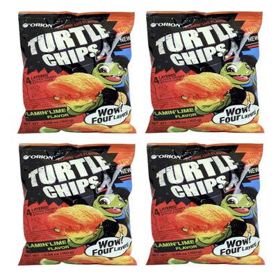 [4 Big Packs] Orion Turtle Chips, Flamin Lime Flavor, 160g-Four Layer Crispy Snack, 5.55oz