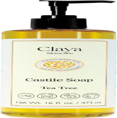 Liquid Castile Soap Organic Ingredients, Biodegradable, Gentle for Sensitive Skin and Versatile Use (16 fl oz (Pump Cap), Tea Tree)